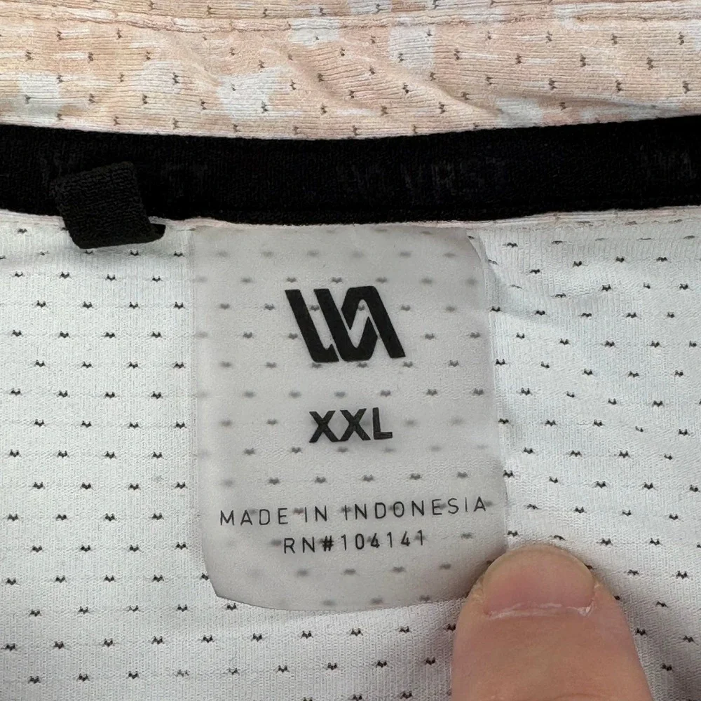 VRST Mens XXL Performance‎ Polo Shirt Short Sleeve Geometric Peach Pink Golf